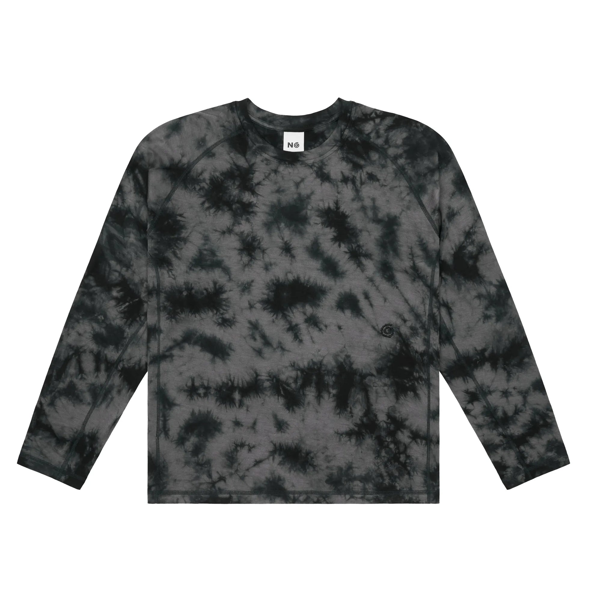 Black tie-dye long-sleeve shirt on a white background