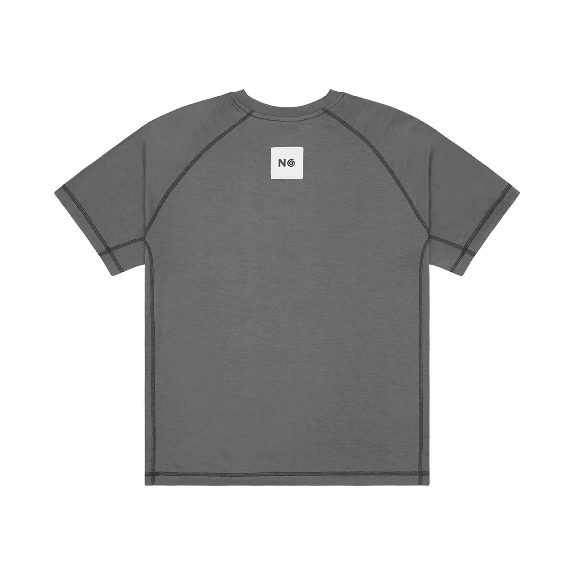 Grey t-shirt with a white patch on a white background