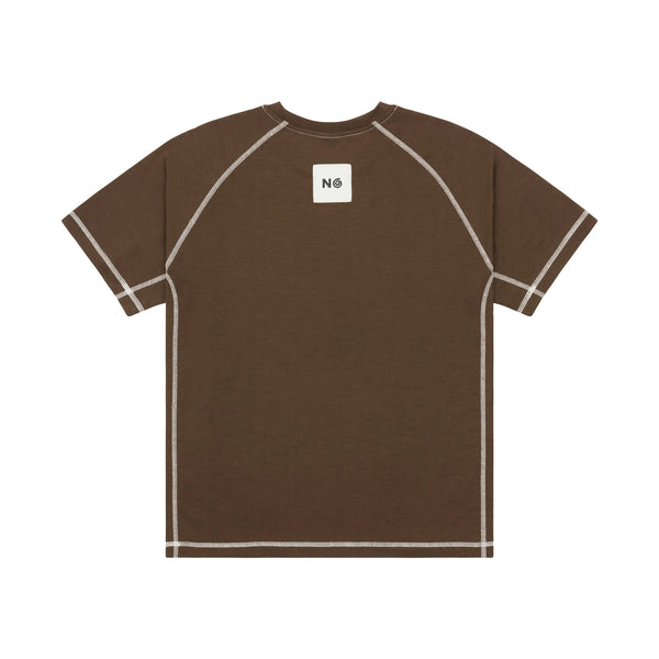 Brown t-shirt with white accents on a white background