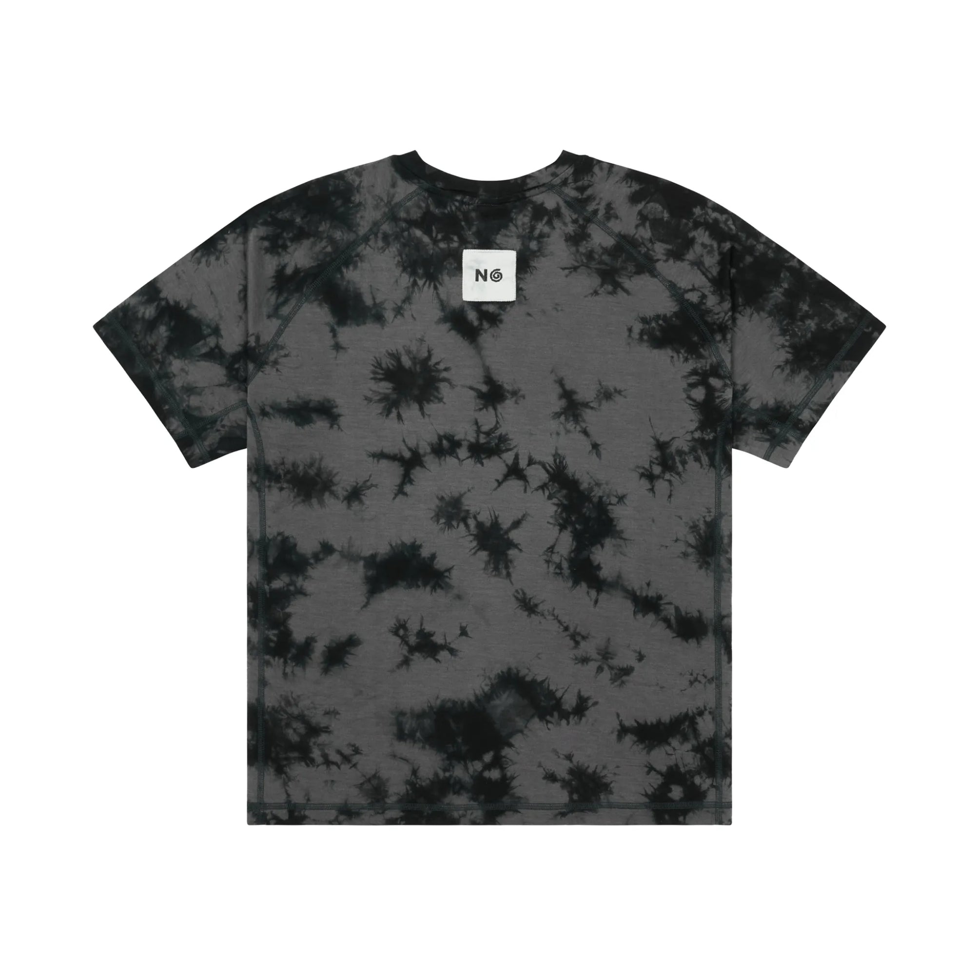 Tie-dye t-shirt with a logo on a white background