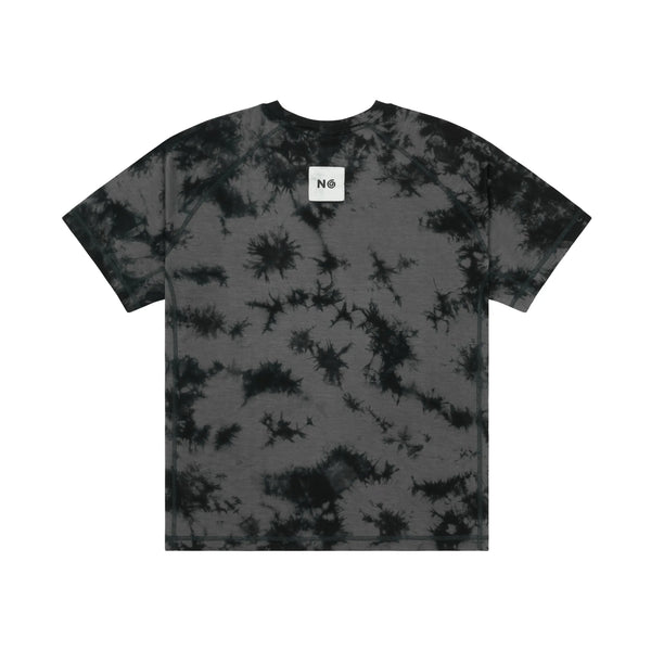 Tie-dye t-shirt with a logo on a white background