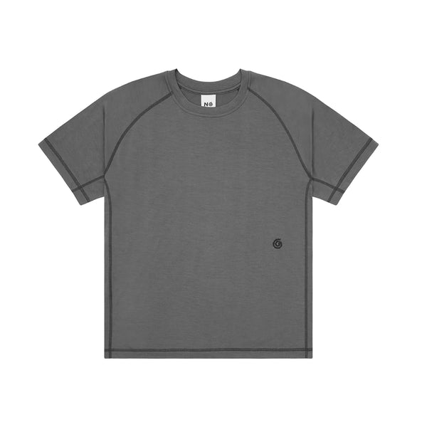 Grey t-shirt with a black embroidery on a white background