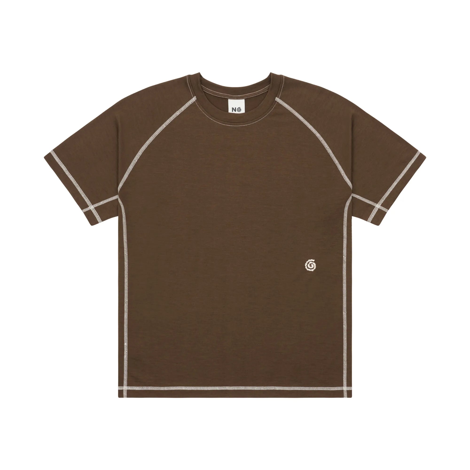 Brown t-shirt with white accents on a white background