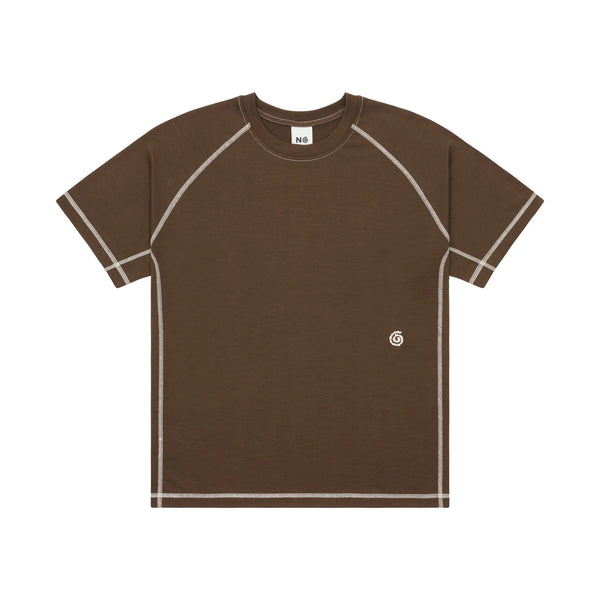 Brown t-shirt with white accents on a white background