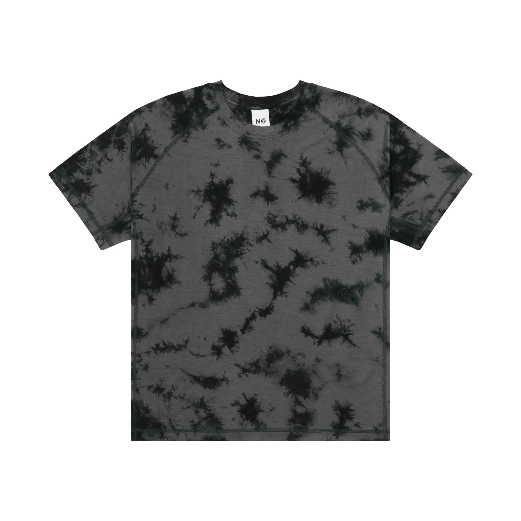Black tie-dye t-shirt on a white background