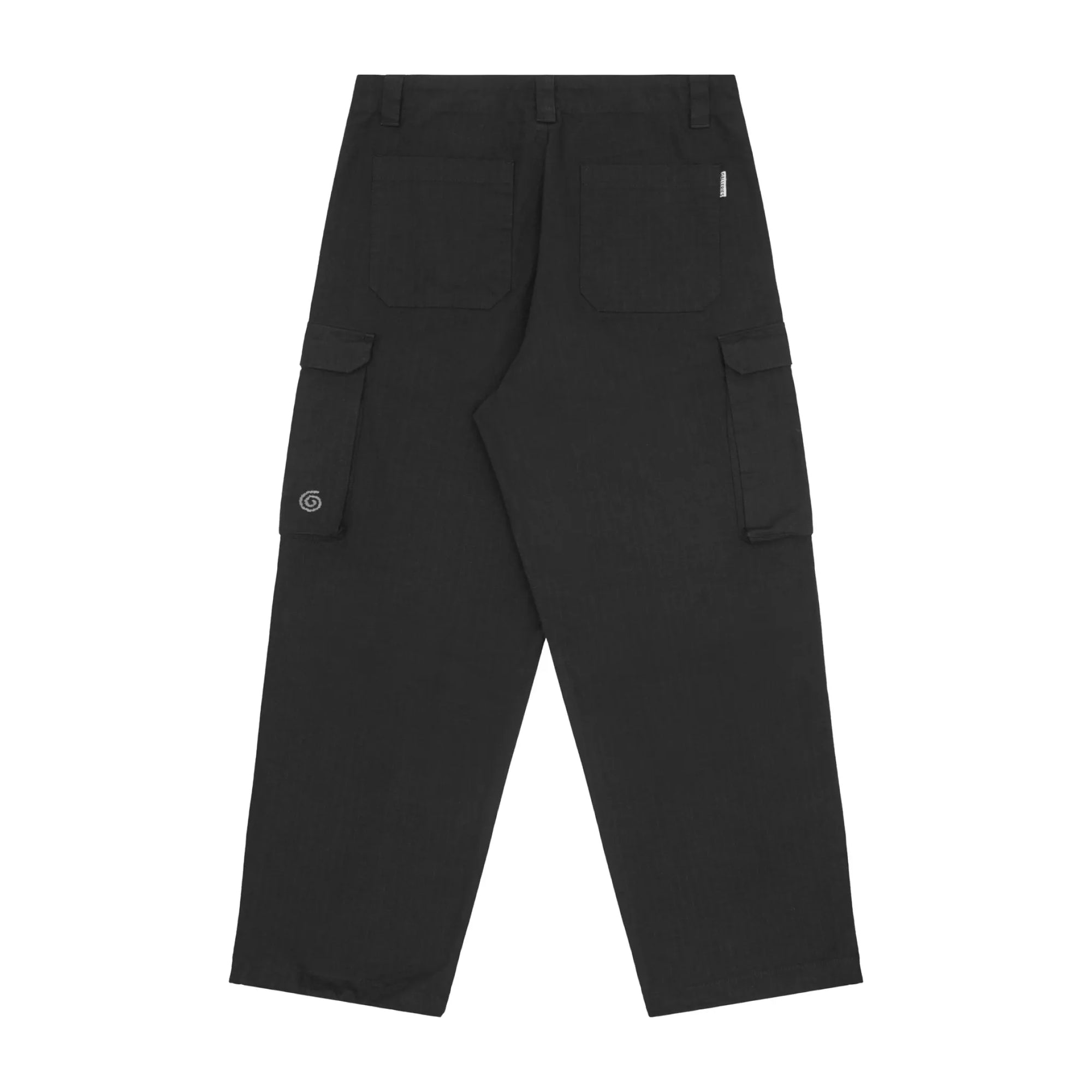 Black cargo pants on a white background