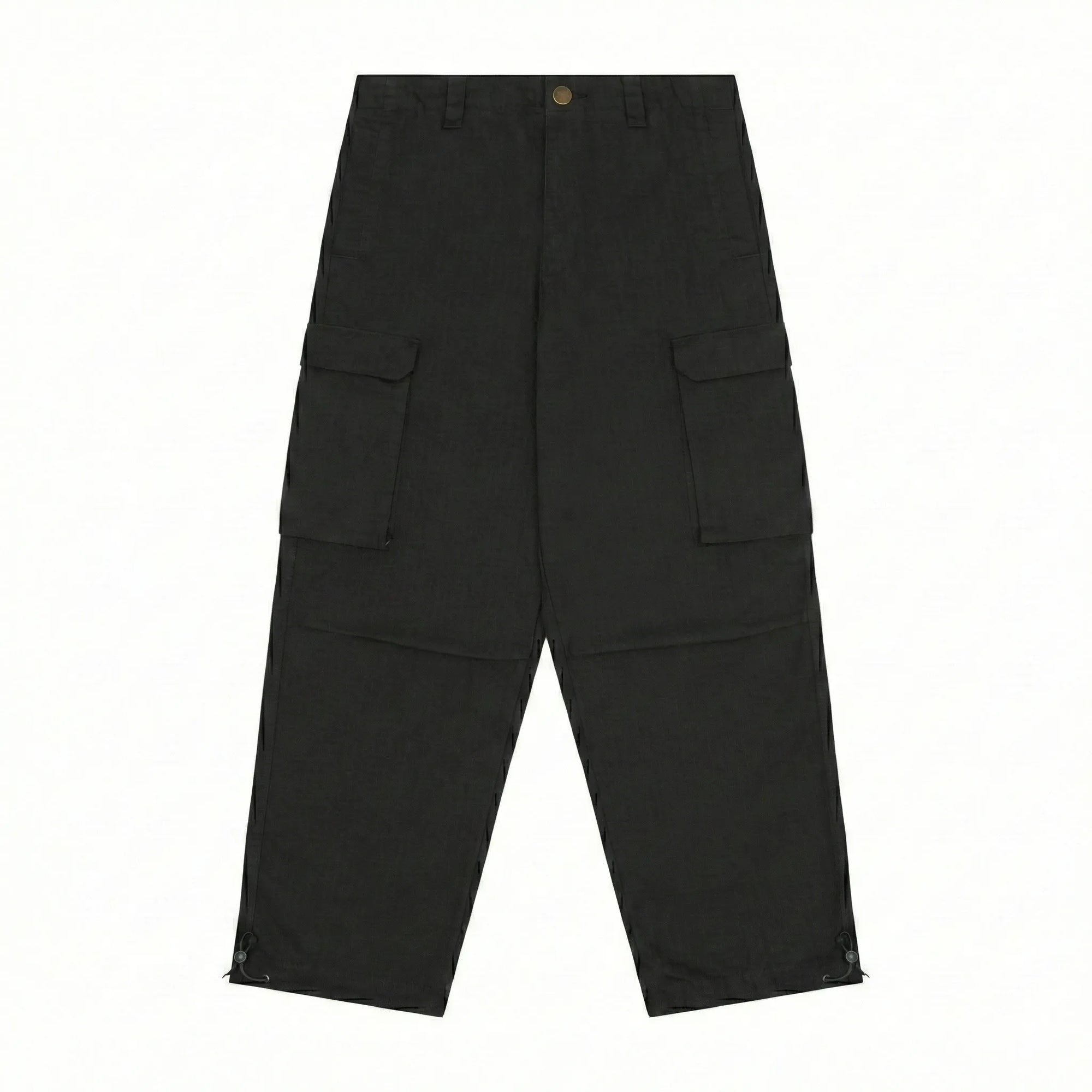 Black cargo pants on a white background