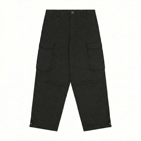 Black cargo pants on a white background