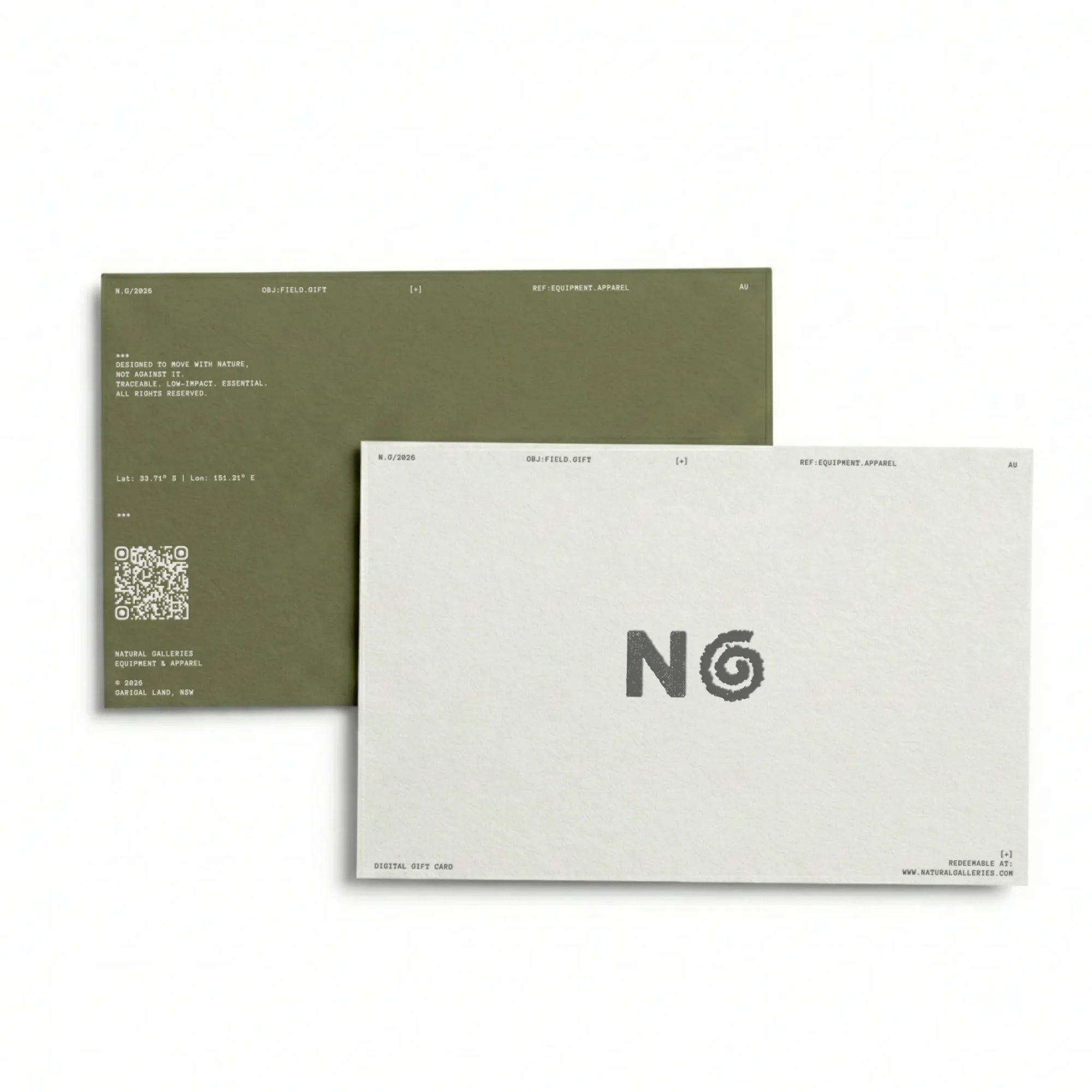 Two gift cards with a QR code and logo on a white background