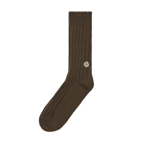 Brown sock with a logo on a white background